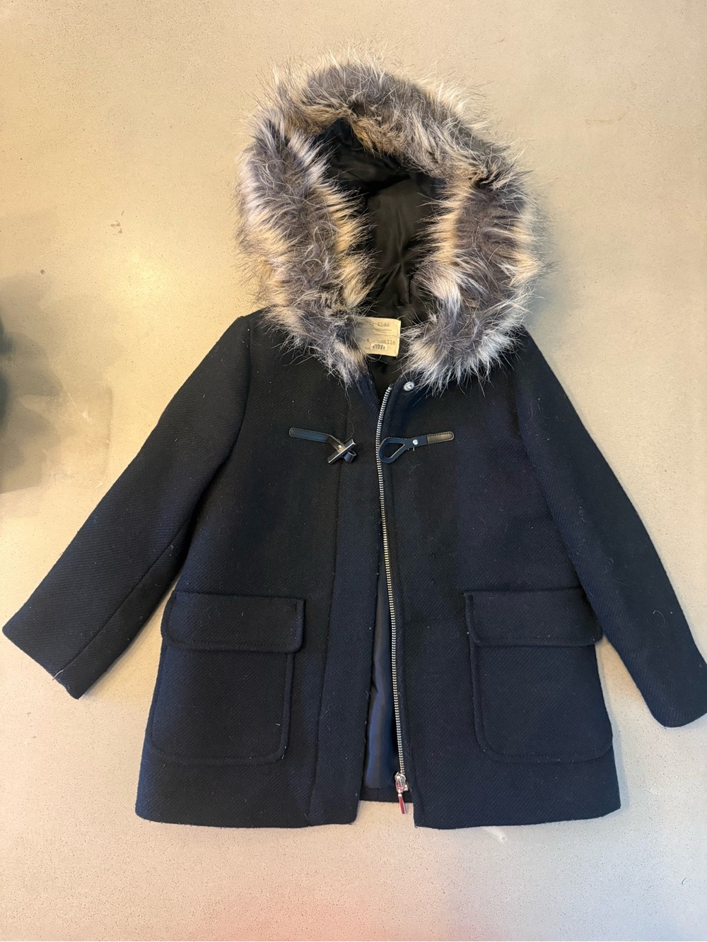 Zara Girls Pea Coat with Faux Fur Hood